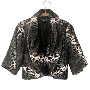 Faux Fur Animal Print Cropped Jacket Coat Size Medium by Sequin Heart ❤️